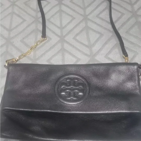 Black Leather Crossbody Bag with Chain Strap - Picture 2 of 5